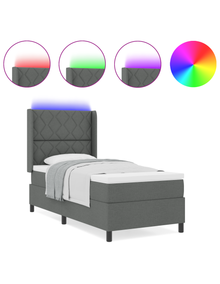 Letto a Rete a Molla con Materasso e LED Grigio Scuro 100x200 cm Tessuto