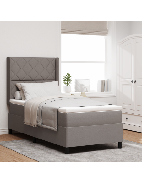 Letto Box Spring con Materasso e LED - Tortora, 100x200 cm Tessuto