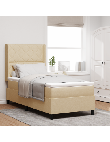 Letto a Sorgente LED con materasso Crema 100 x 200 cm Tessuto