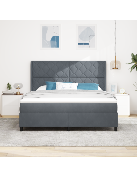Letto Box Spring con Materasso e LED Grigio Scuro 180x200 cm Velluto