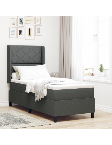 Letto Box Spring con Materasso e LED Grigio Scuro 80x200 cm Tessuto