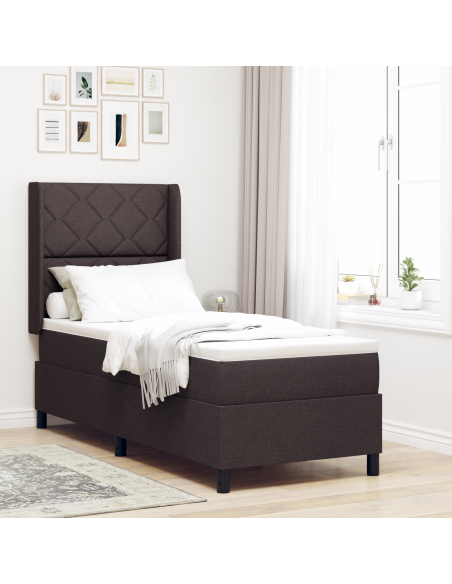 Letto a doghe con materasso e LED Marrone Scuro 80x200 cm Tessuto