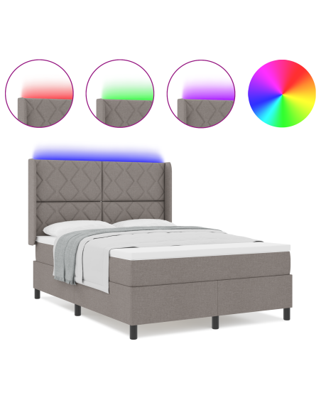 Letto a Box con Materasso e LED Taupe 140x190 cm Tessuto