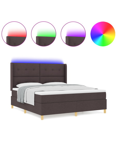 Letto Box Spring con Materasso e LED Marrone Scuro 180x200 cm Tessuto