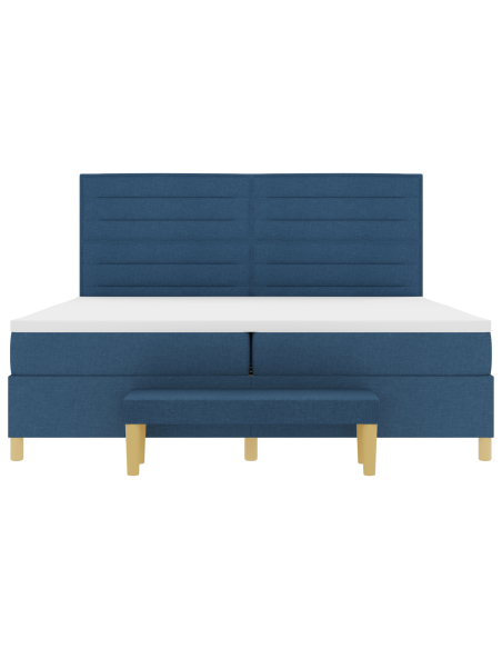 Letto Box Spring con Materasso e Panchina Blu 200x200 cm Tessuto