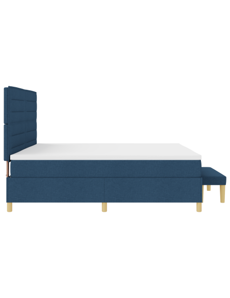 Letto Box Spring con Materasso e Panchina Blu 200x200 cm Tessuto