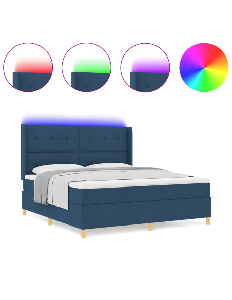 Letto a molle con materasso e LED blu 180x200 cm in tessuto