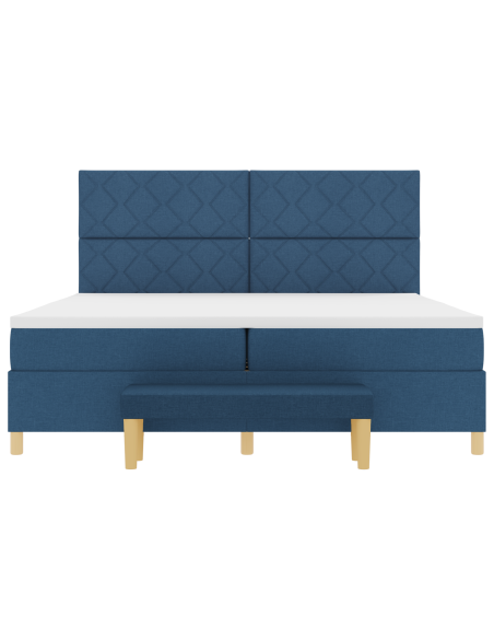 Letto a Box Spring con Materasso e Panchina Blu 200x200 cm Tessuto