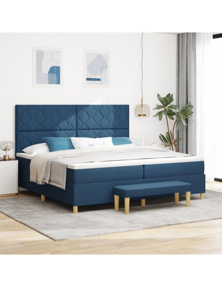 Letto a Box Spring con Materasso e Panchina Blu 200x200 cm Tessuto