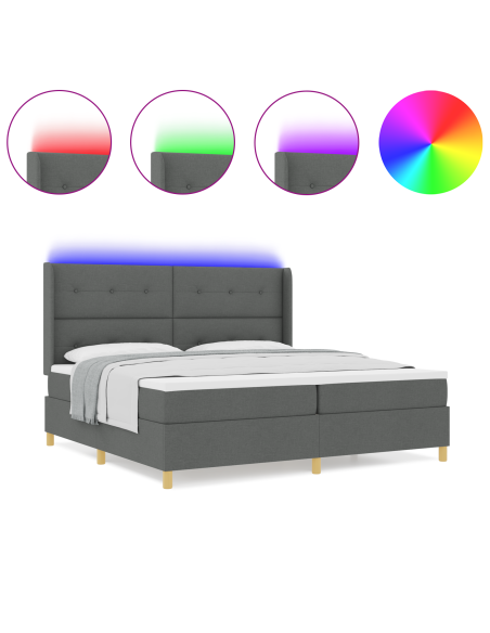 Letto a Molle con Materasso & LED Grigio Scuro 200x200 cm in Tessuto