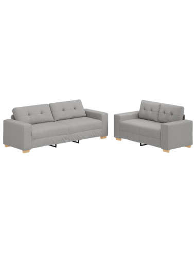 Set di Divani a 2 Pezzi con Cuscini Grigio Chiaro in Tessuto