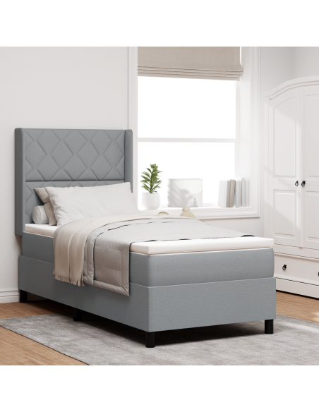 Letto a molla con materasso e luce LED Grigio chiaro 90x200 cm Tessuto