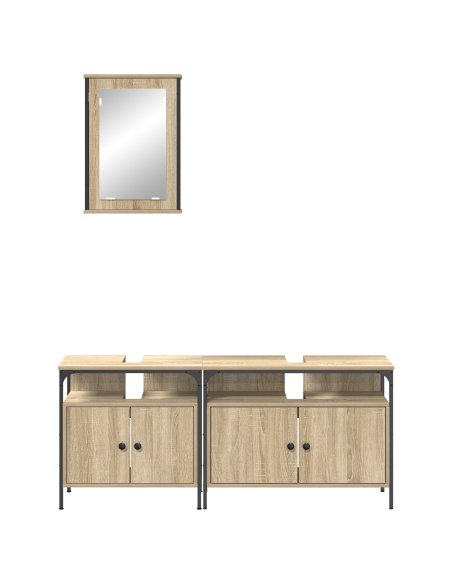 Set di Armadi da Bagno  in 3 Pezzi in Legno Ingegnerizzato in Rovere Sonoma