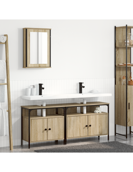 Set di Armadi da Bagno  in 3 Pezzi in Legno Ingegnerizzato in Rovere Sonoma