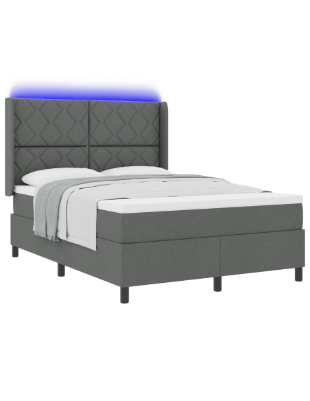 Letto Box Spring con Materasso e LED in Grigio Scuro, 140x200 cm Tessuto