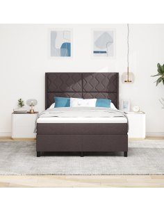 Letto a Sorgente LED Marrone Scuro 160 x 200 cm Tessuto
