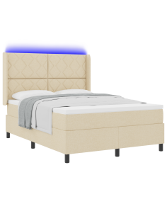 Letto a Sorgente LED con materasso Crema 160 x 200 cm Tessuto