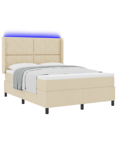 Letto a Sorgente LED con materasso Crema 160 x 200 cm Tessuto
