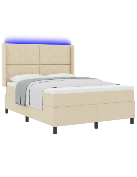 letto box spring  con materasso e LED crema 160x200 cm tessuto