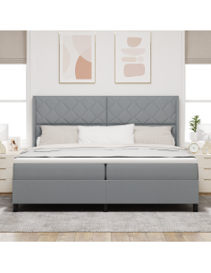 Letto a Sorgente LED Grigio chiaro 200 x 200 cm Tessuto