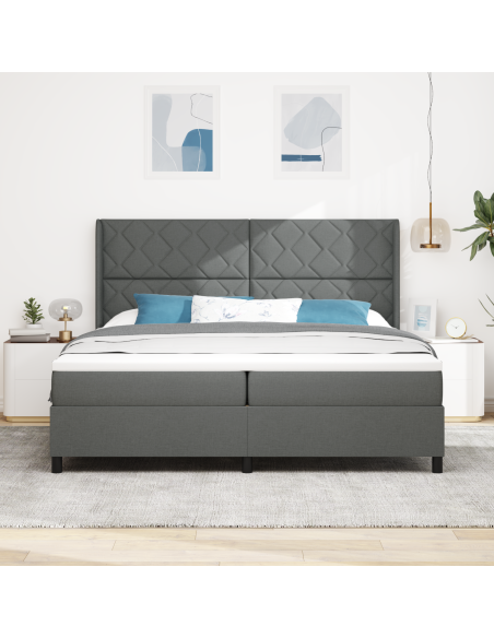 Letto Box Spring con Materasso e LED in Grigio Scuro, 200x200 cm in Tessuto