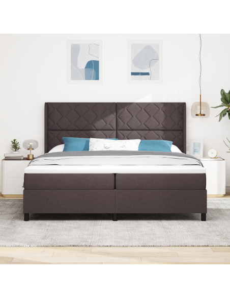 Letto Box Spring con Materasso e LED Marrone Scuro 200x200 cm Tessuto