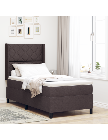 Letto a Box con Materasso e LED Marrone Scuro 90x200 cm Tessuto