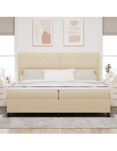 Letto a Sorgente LED con materasso Crema 200 x 200 cm Tessuto