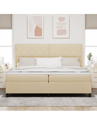 Letto a Sorgente LED con materasso Crema 200 x 200 cm Tessuto