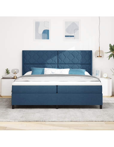 Letto a Sorgente LED con materasso Blu 200 x 200 cm Tessuto