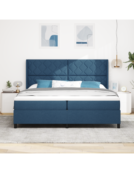 Letto Box Spring con Materasso e LED Blu 200x200 cm Tessuto