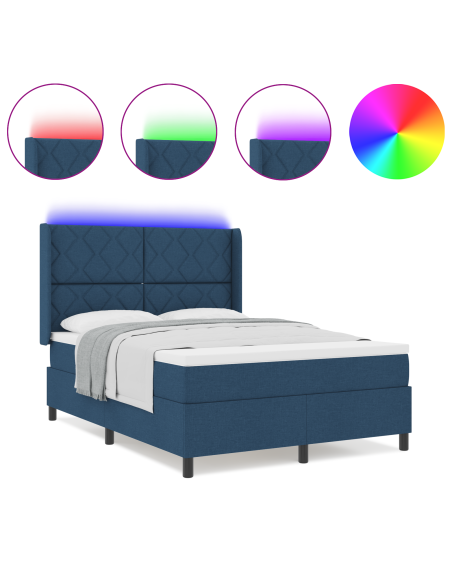 Letto Box Spring con Materasso e LED Blu 140x190 cm Tessuto