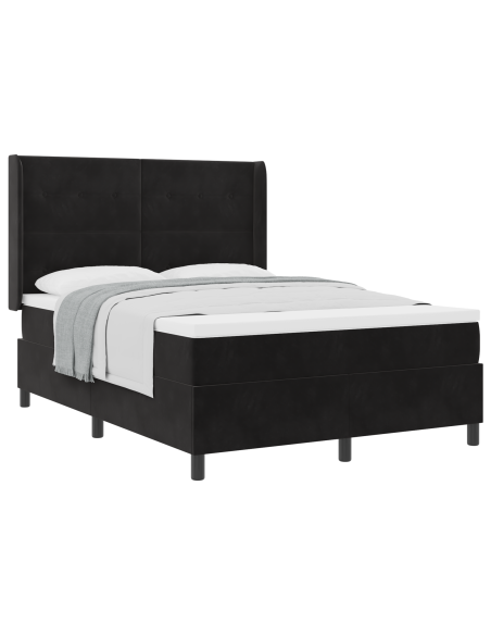 Letto a molle con materasso  Nero 140x190 cm Velluto