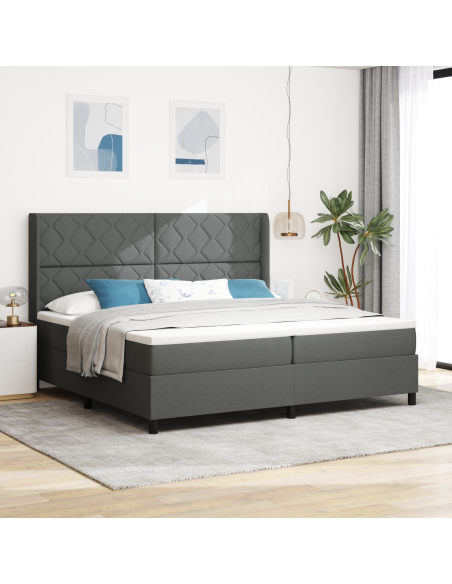 Letto Box Spring con Materasso e LED in Grigio Scuro, 200x200 cm in Tessuto