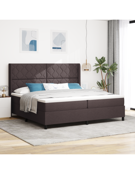 Letto Box Spring con Materasso e LED Marrone Scuro 200x200 cm Tessuto