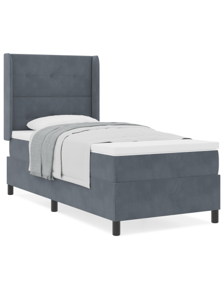 Letto Box Spring con Materasso Grigio Scuro 90x200 cm in Velluto