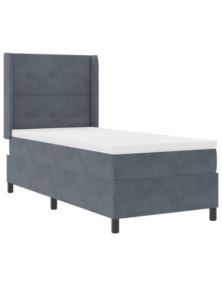 Letto Box Spring con Materasso Grigio Scuro 90x200 cm in Velluto