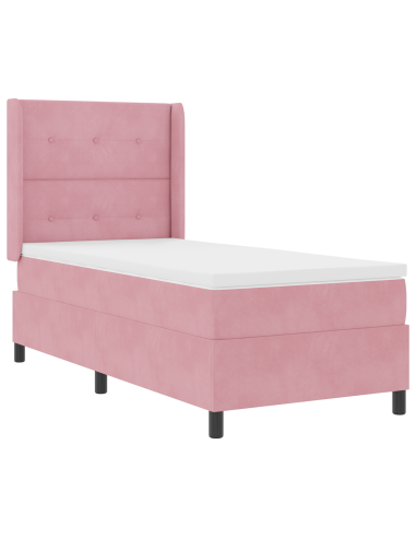 Letto a molle con materasso Rosa 90 x 200 cm Velluto