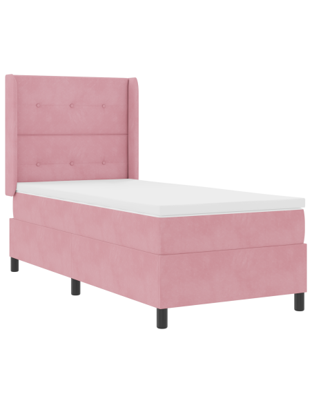Letto a molle con materasso Rosa 90 x 200 cm Velluto