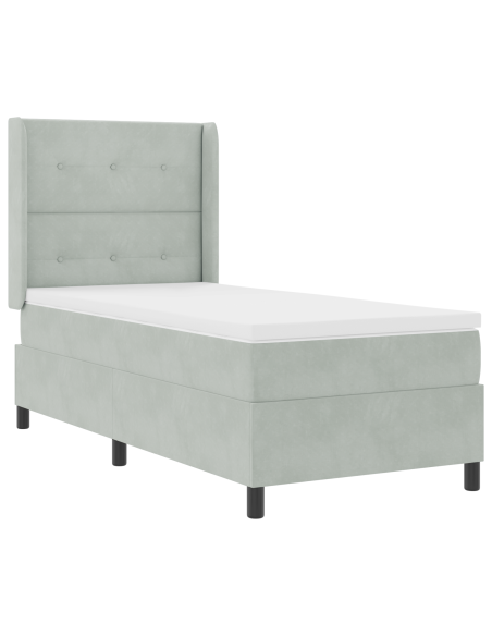 Letto Box Spring con Materasso Grigio Chiaro 100x200 cm Velluto