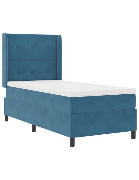 Letto Box Spring con Materasso Blu Scuro 100x200 cm Velluto