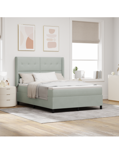 Letto a molle con materasso Grigio chiaro 140 x 200 cm Velluto