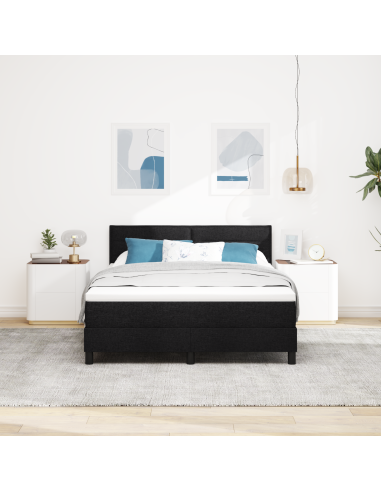 Letto a molle con materasso con led Nero 140 x 200 cm Tessuto