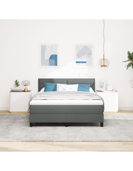 Letto Box Spring con Materasso e LED Grigio Scuro 160x200 cm Tessuto
