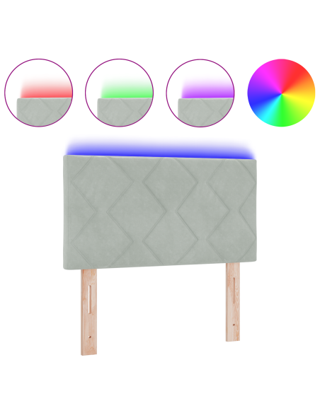 Testiera LED Grigio Chiaro Set di 2 Grigio chiaro Tessuto 80 cm
