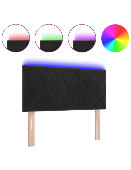 Testiera LED Nera Set di 2 Nero Tessuto 90 cm USB-C