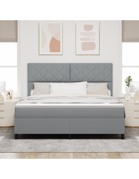Letto a Molle Box con Materasso e Luce LED Grigio 180x200 cm Tessuto