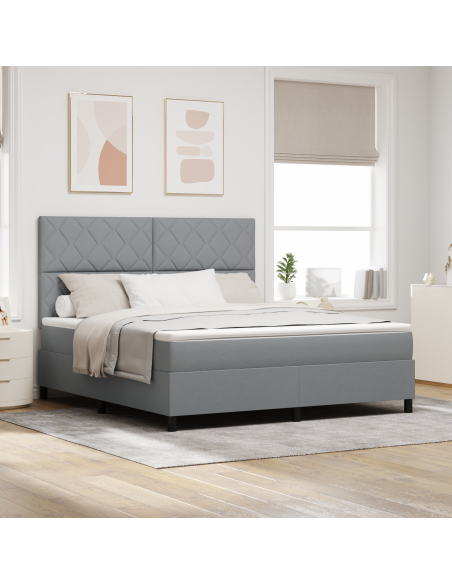 Letto a Molle Box con Materasso e Luce LED Grigio 180x200 cm Tessuto
