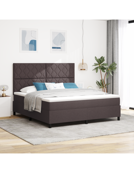 Letto Box Spring con Materasso e LED Marrone Scuro 180x200 cm Tessuto