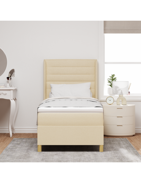 Letto Box Spring con Materasso e LED Crema 100x200 cm Tessuto